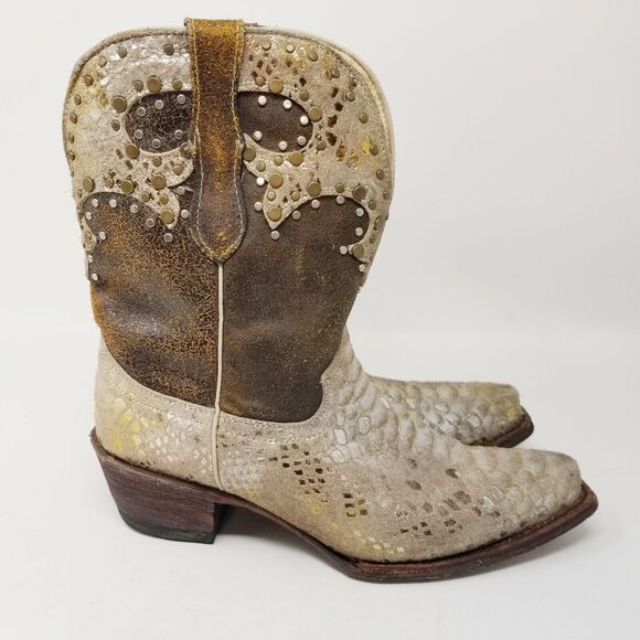 Ferrini Distressed Studded Cowboy Women’s Leather Boots Sz 6.5 Boho Festival - Picture 8 of 16